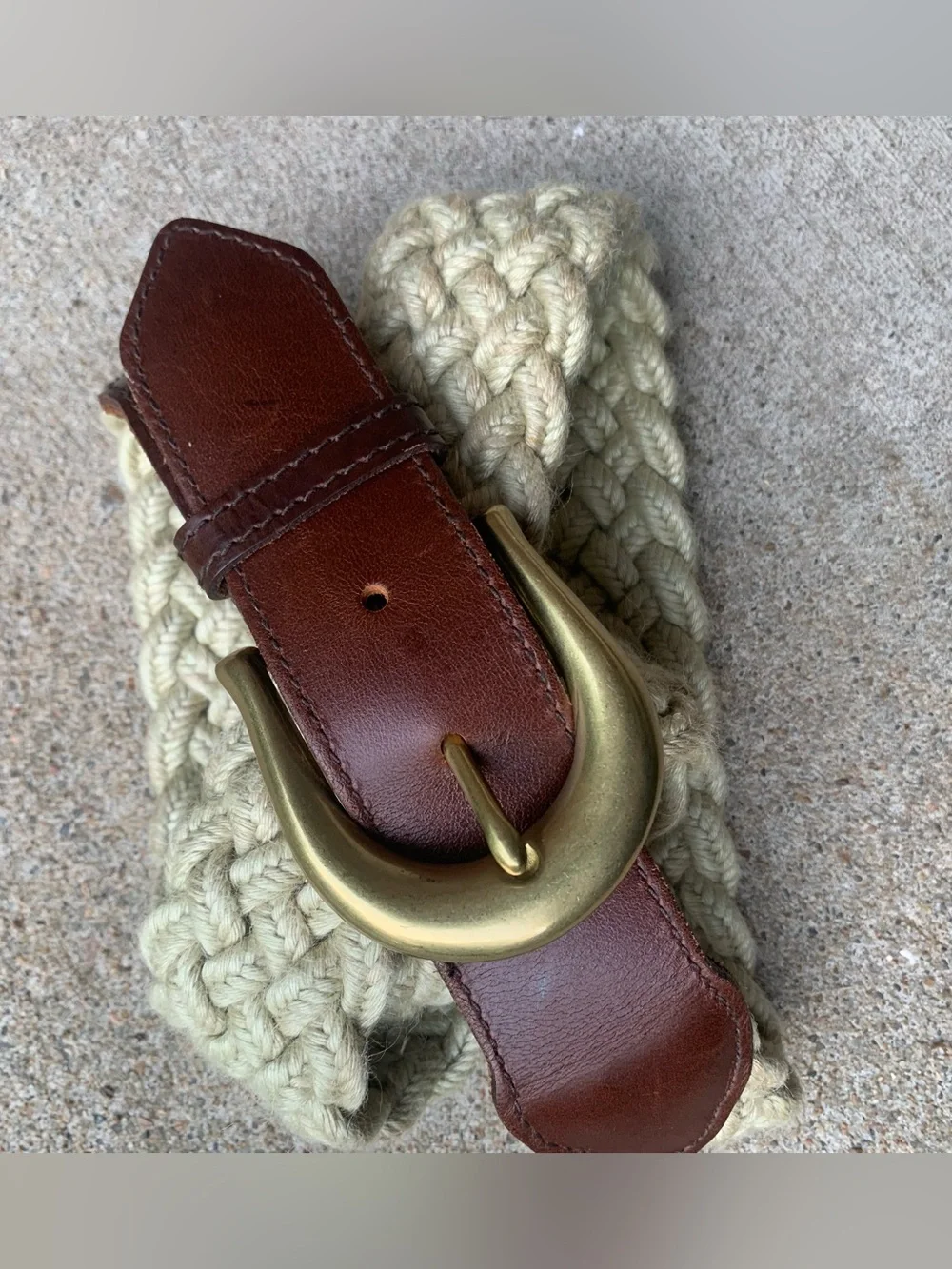 Ivory Braided Belt with Brass Buckle